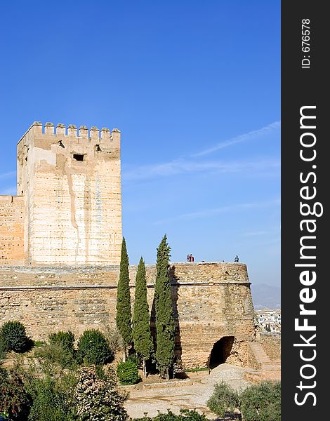 Ancient architecture in the Alhambra Palace in Spain