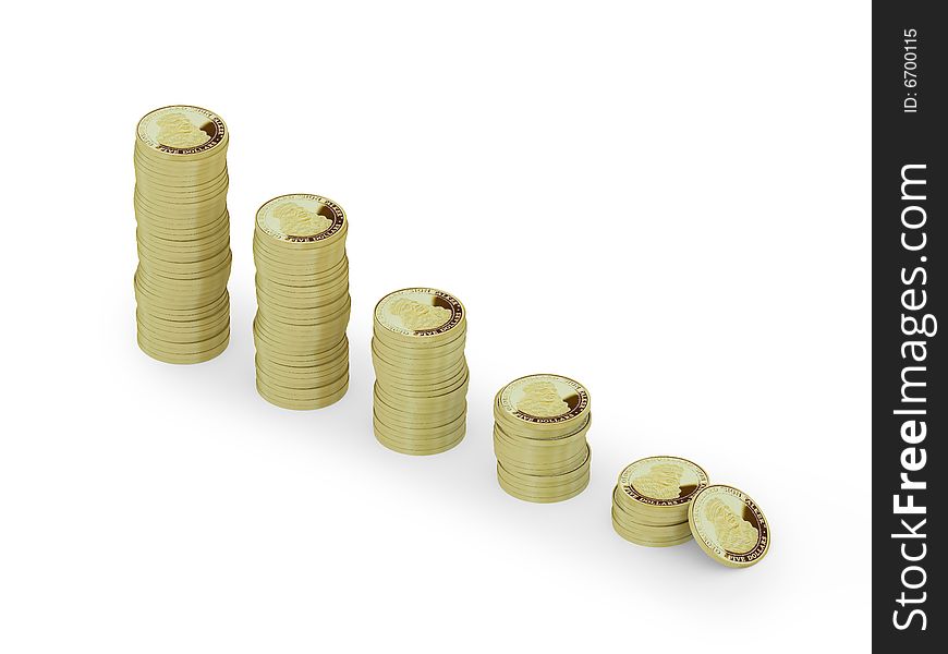 Coins on white background showing devaluation