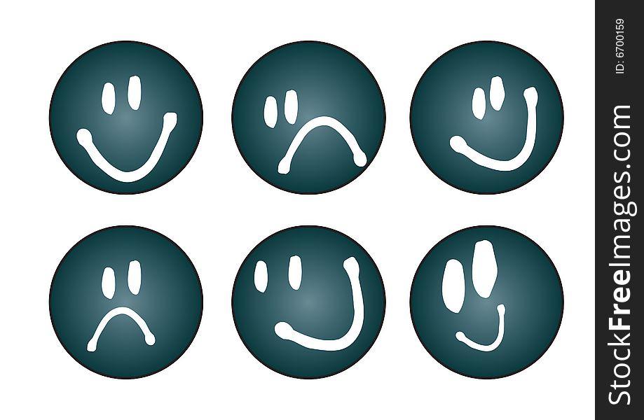 Symbols six different smiley faces, vector. Symbols six different smiley faces, vector