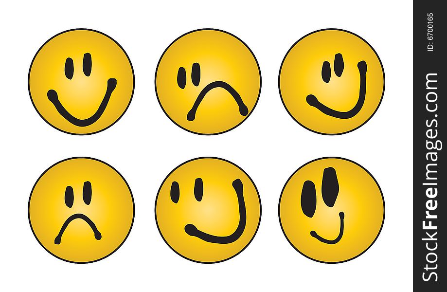 Symbols six different smiley faces, vector. Symbols six different smiley faces, vector