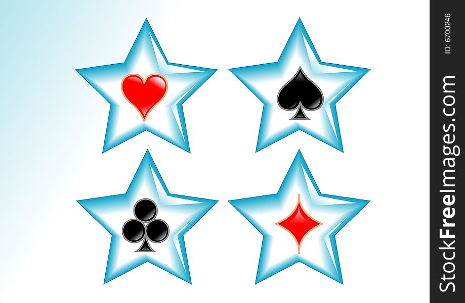 Poker symbols in blue and white star. Poker symbols in blue and white star