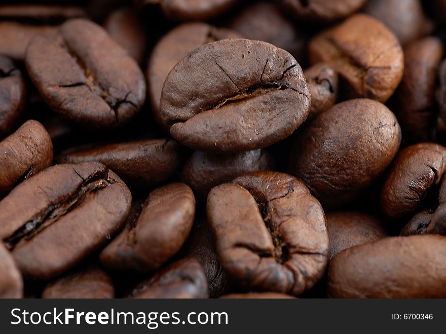 Black coffee beans, crack grain