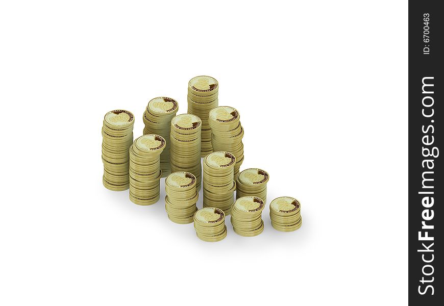 Bunch of coins isolated on white background