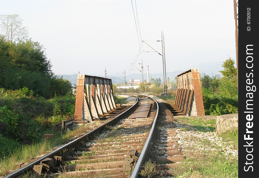 An image of a rail track in motion