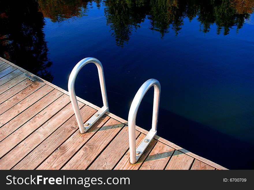 Wooden dock on calm day