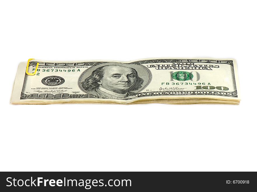 Pack of dollars of the USA on a white background