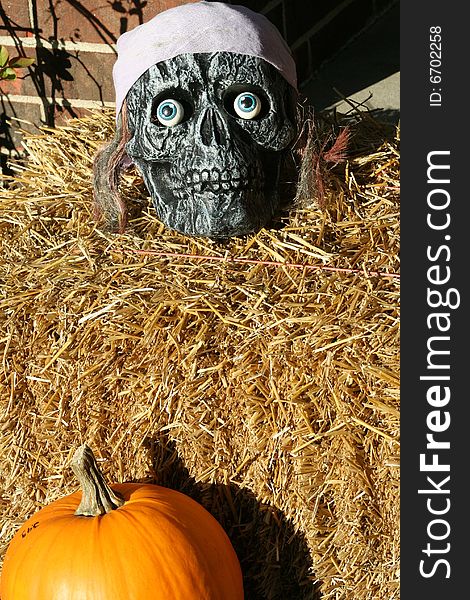 Image of scary halloween mask and skull. Image of scary halloween mask and skull