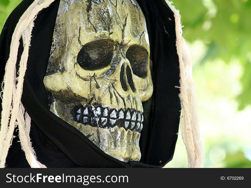 Image of scary halloween mask and skull. Image of scary halloween mask and skull