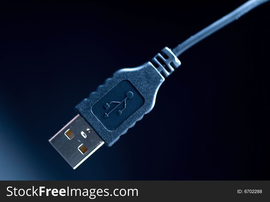 Black USB comouter cable with electric blue highlights. Black USB comouter cable with electric blue highlights