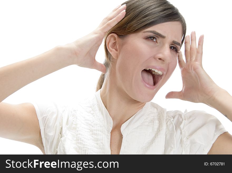 Shouting young lady on an isolated background