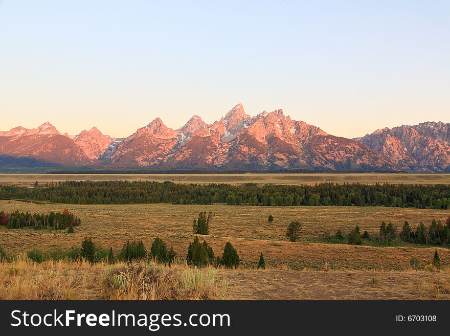 The Grand Teton National Park in the morning