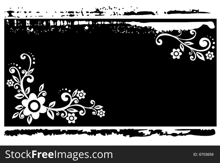 White floral pattern  on a grunge black background. White floral pattern  on a grunge black background.
