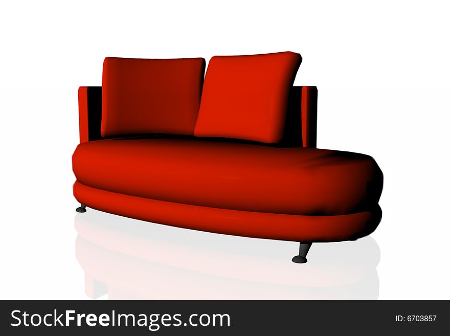 Modern red divan on white background.