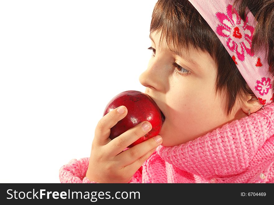 Pretty child eating FRESH apple. Pretty child eating FRESH apple