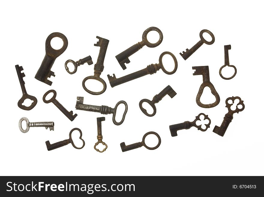 group of keys isolated on white background. group of keys isolated on white background