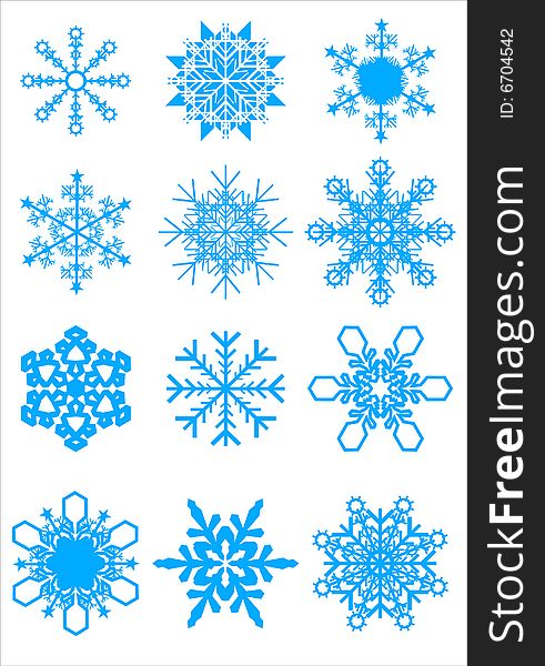 Collection of 12 different snowflakes vector. Collection of 12 different snowflakes vector