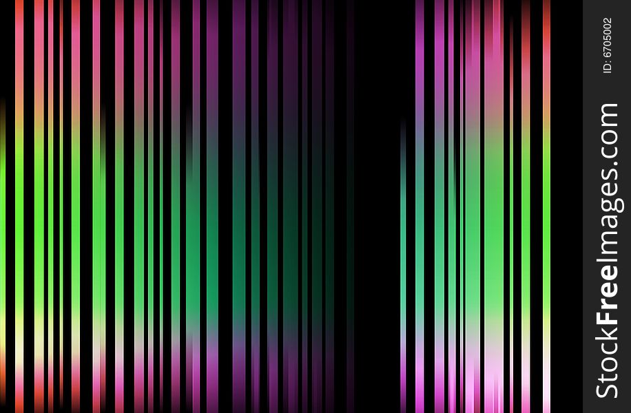 An abstract background in landscape format wth multicoloured vertical stripes set on a black background. An abstract background in landscape format wth multicoloured vertical stripes set on a black background.