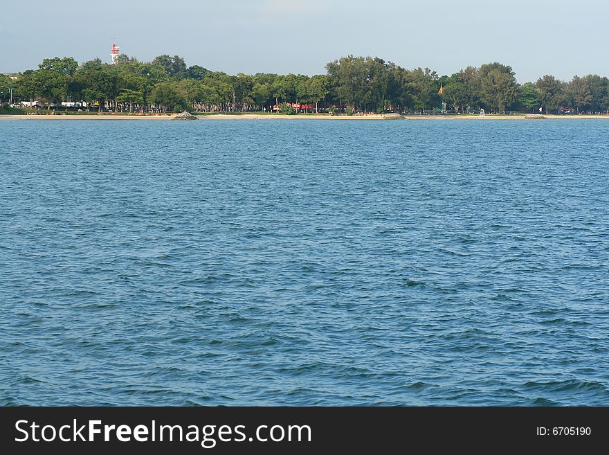 Seaside, beach with break waters