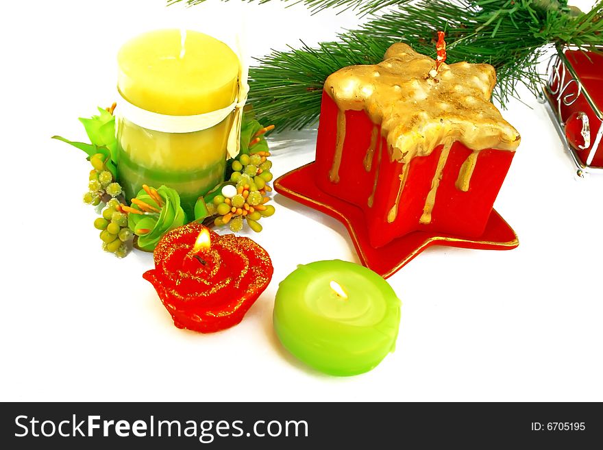 Christmas ornaments.Candles,fir-tree.