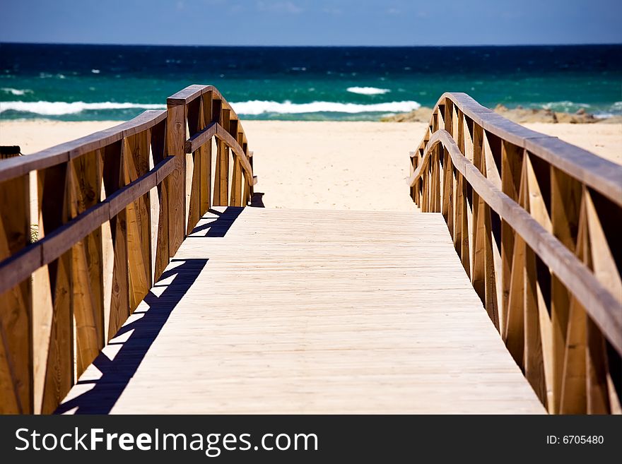 Wooden Stairs On Deserted Beach Dunes