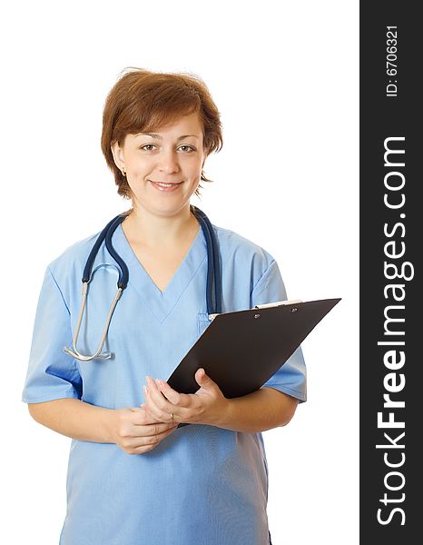 Doctor Holding Binder Isolated