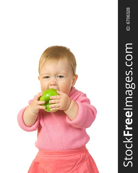 Small baby with apple 7 isolated