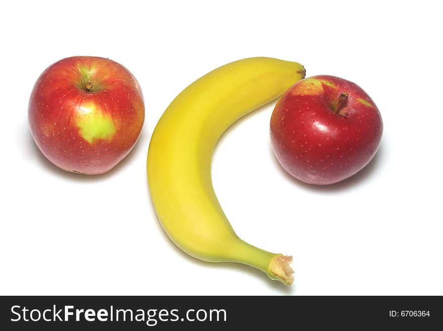 Apple macintosh and banana isolated