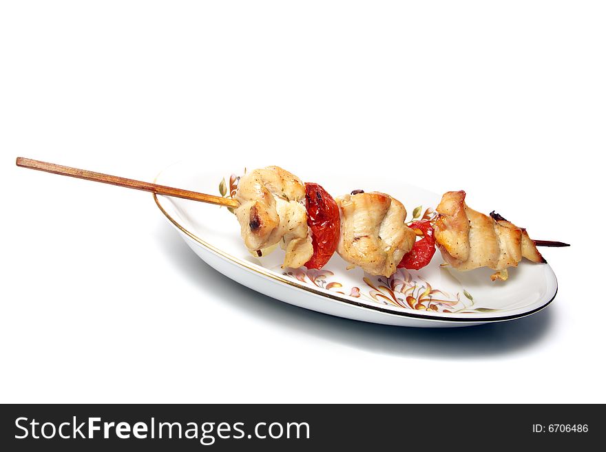 Chicken kebab isolated on white