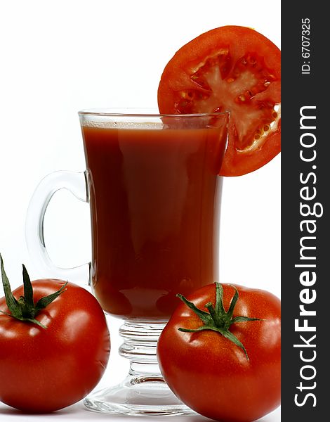 Tomato juice isolated on white background.