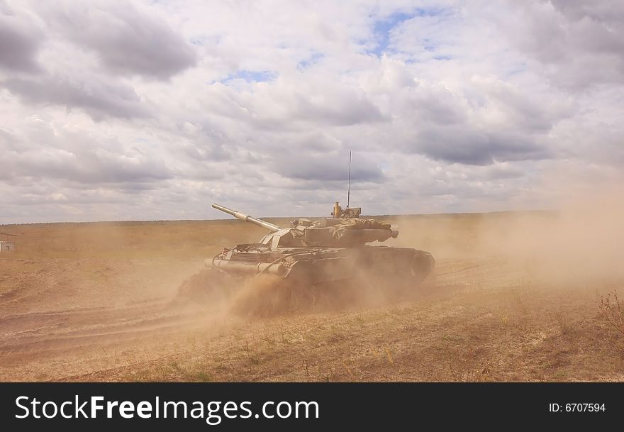 T-64BM Bulat tank rides on the field