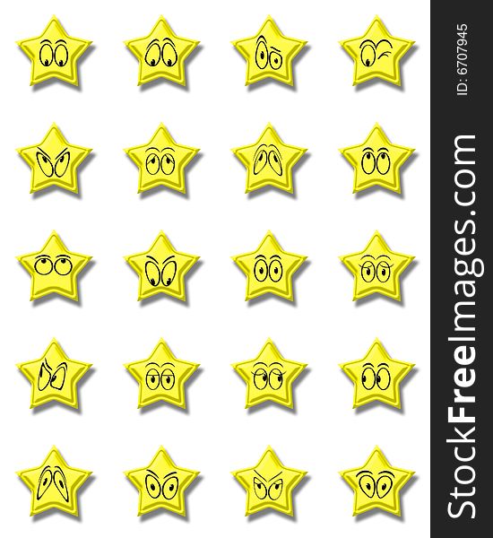 Yellow smile stars on white. Yellow smile stars on white