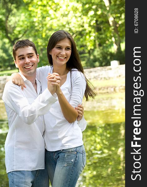 Couple in love having fun at the park