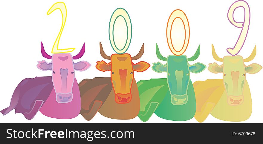 Vector illustration, nature, pier, bull, animal, beef, farm, grassland, horned, cow, neat, brass. Vector illustration, nature, pier, bull, animal, beef, farm, grassland, horned, cow, neat, brass