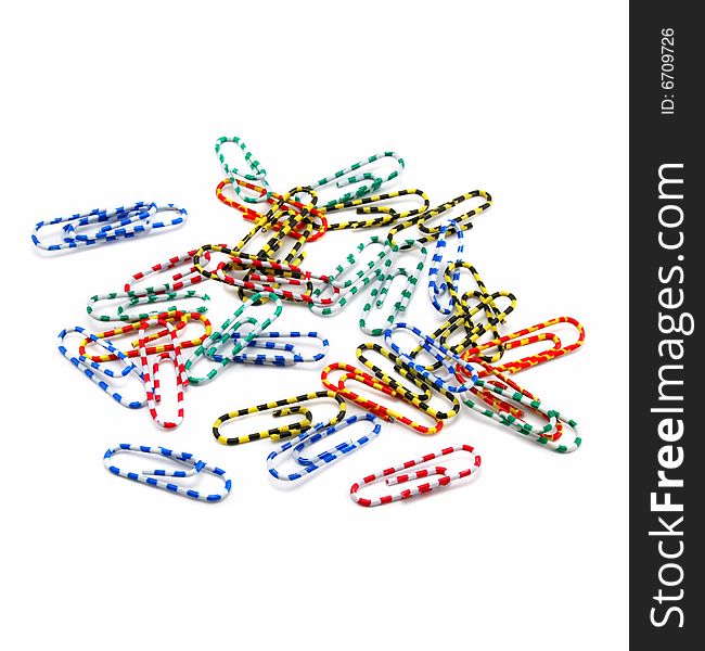Colored paper clips isolated on a white background
