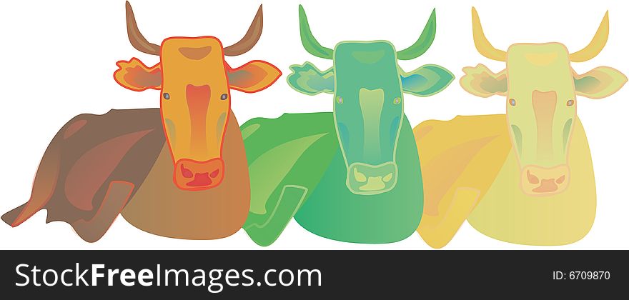 Vector illustration,  nature, pier, bull, animal, beef, farm, grassland, horned, cow, neat, brass. Vector illustration,  nature, pier, bull, animal, beef, farm, grassland, horned, cow, neat, brass