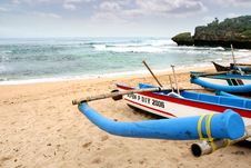 Boat On The Beautiful Beach Royalty Free Stock Photos