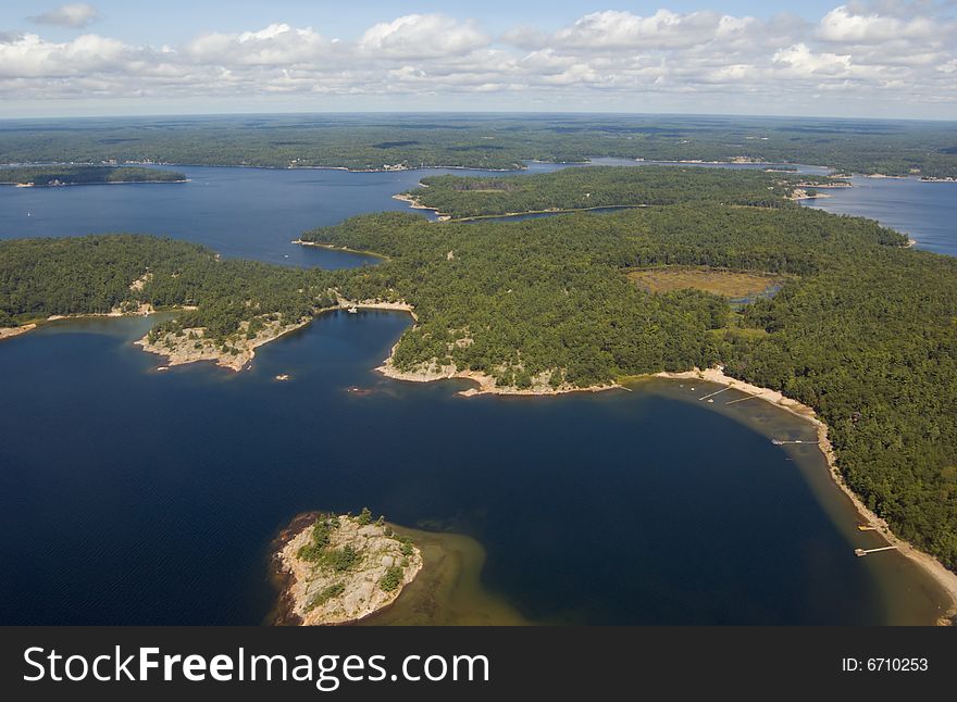 Bird's-eye view on lake and islands