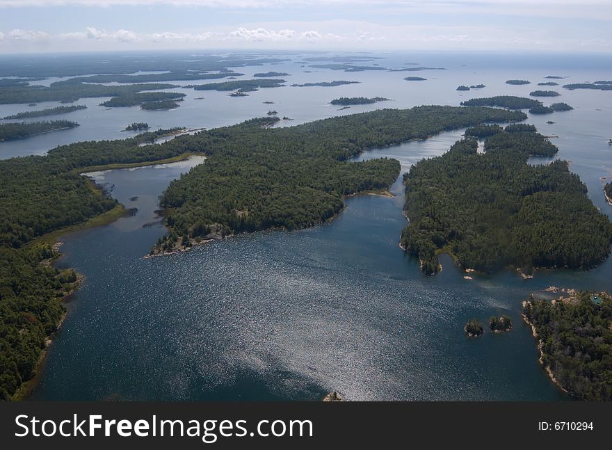 Bird's-eye view on lake and islands