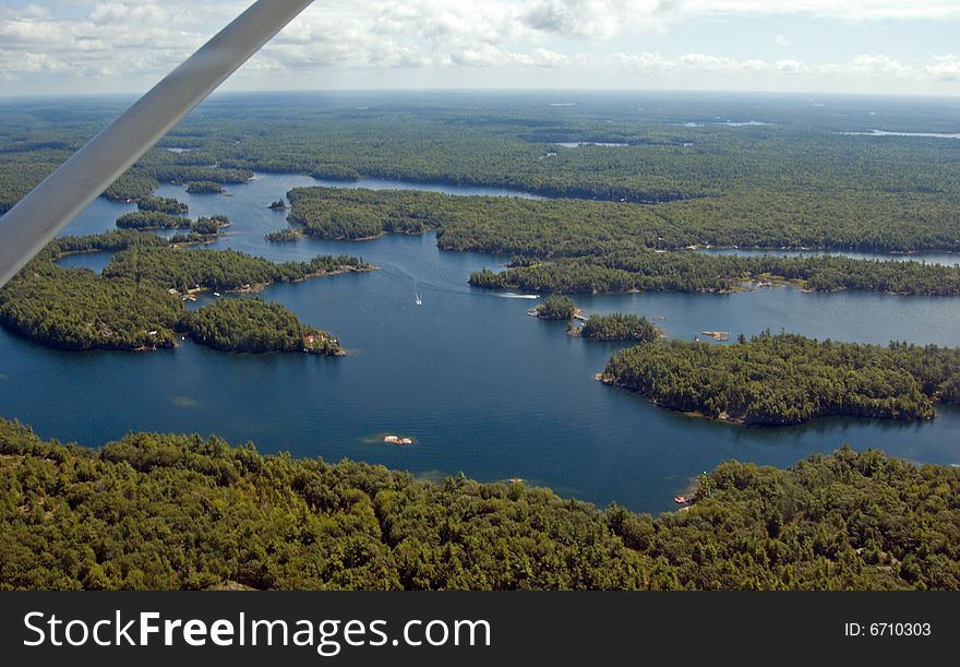 Bird's-eye view on lake and islands