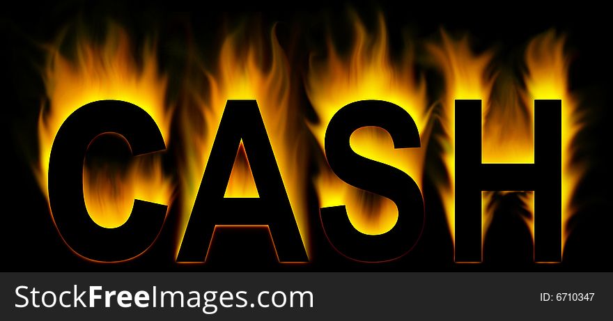 Cash word isolated in fire background