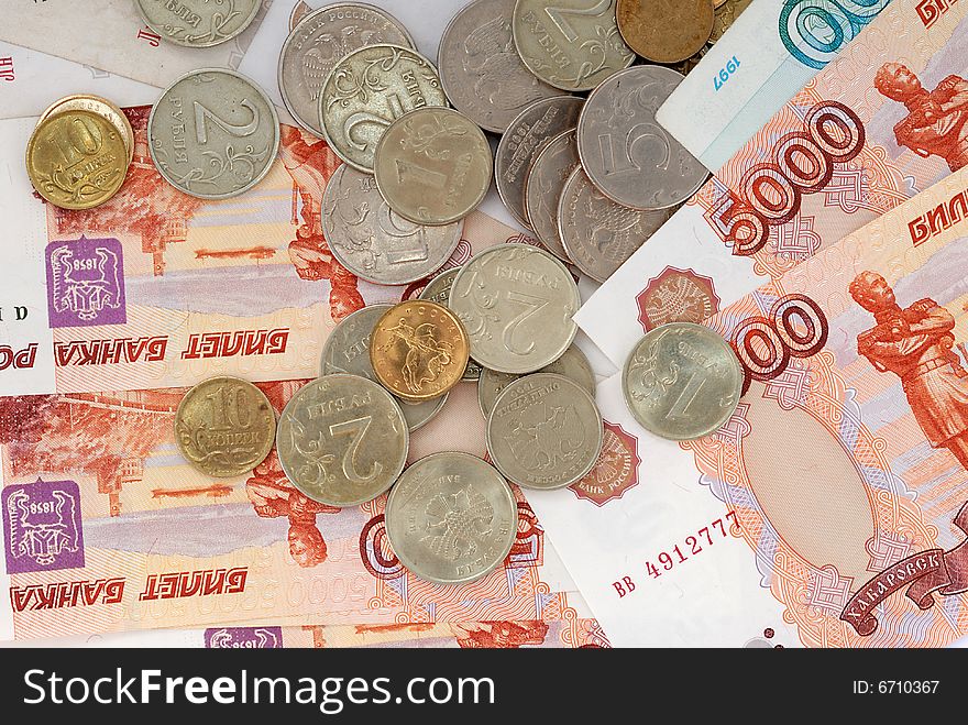 Banknote and coins, capital, rouble