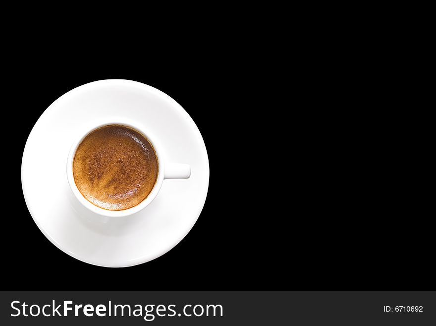 Isolated coffee cup on black background.