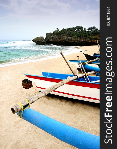 Fisherman boat on the beach in drini  indonesia. Fisherman boat on the beach in drini  indonesia