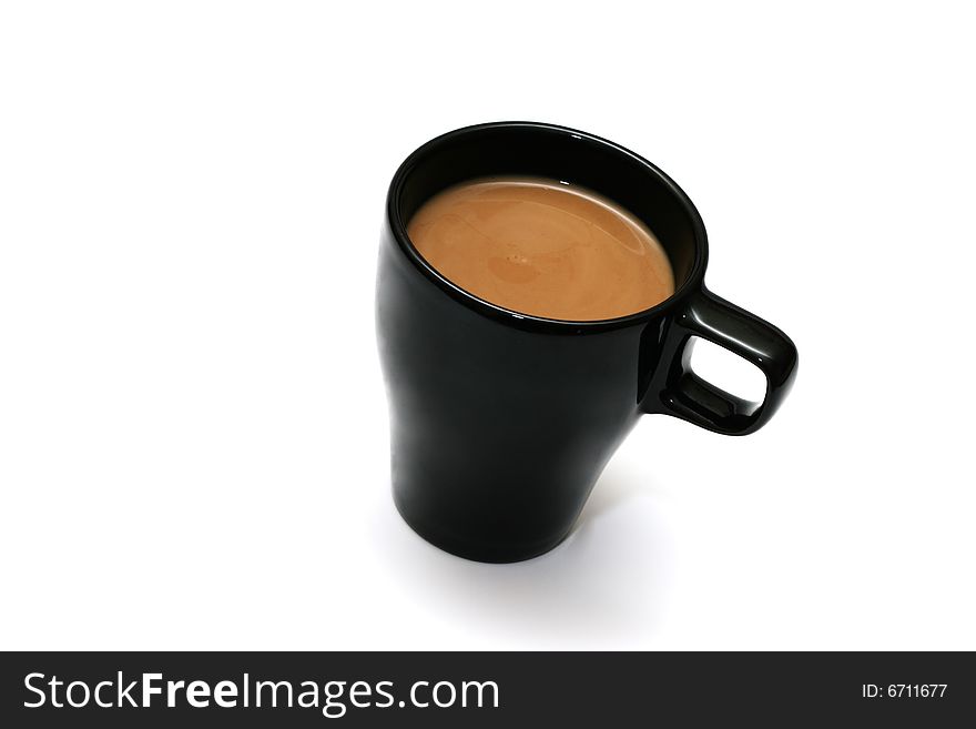 Black Cup Of Coffee With Milk