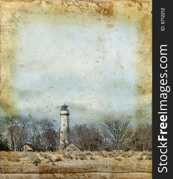 Lighthouse on a grunge background with copy-space for your own text.