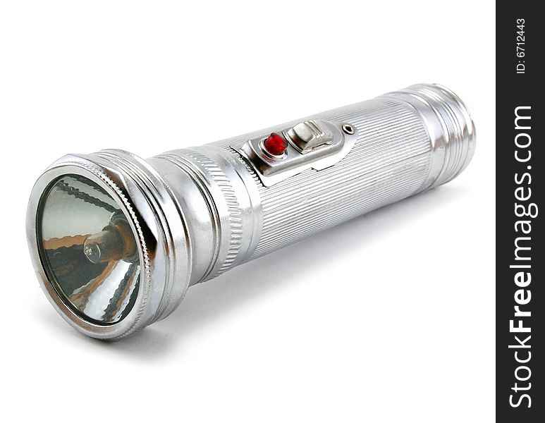 Electric pocket flashlight isolated on a white background