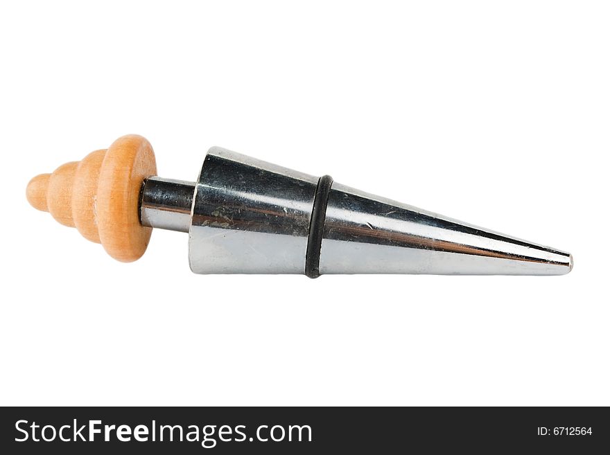 Steel and wood bottle stopper on white. Steel and wood bottle stopper on white