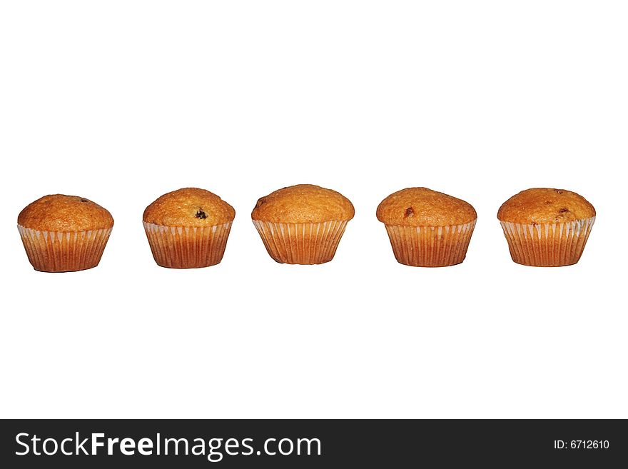 Five muffins isolated on white. Five muffins isolated on white