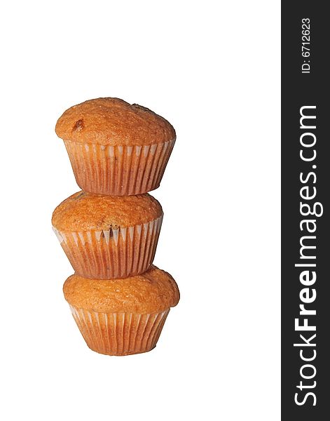 Stack of three muffins isolated on white. Stack of three muffins isolated on white