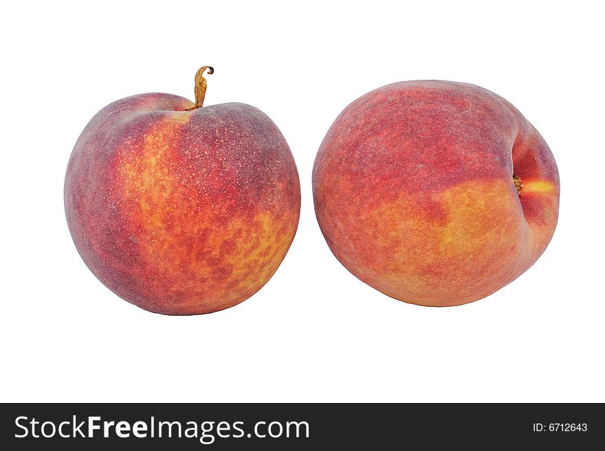 Pair of ripe peaches on white. Pair of ripe peaches on white